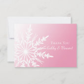 Invitation Pink Snowflake Winter Wedding Flat Merci Notes (Devant)
