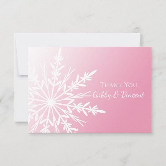 Invitation Pink Snowflake Winter Wedding Flat Merci Notes (Devant)