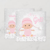 Invitation Pink Snowflake Winter Wonderland Baby shower (Devant / Derrière)