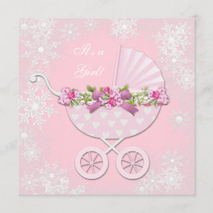 Invitation Pink Snowflake Winter Wonderland Baby shower