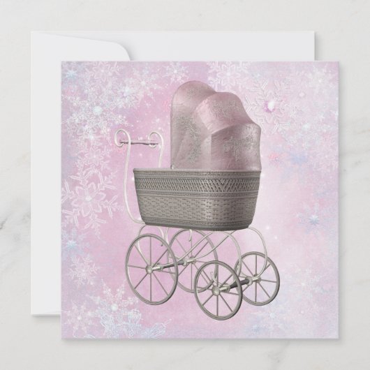 Invitation Pink Snowflake Winter Wonderland Baby shower (Devant)