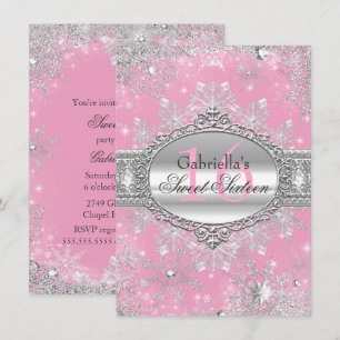 Invitation Pink Snowflake Winter Wonderland Sweet 16 Invitati