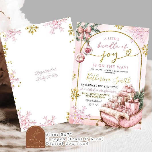 Invitation Pink Snowflakes Bundle of Joy Winter Baby shower