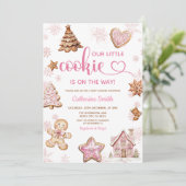 Invitation Pink Snowflakes Gingerbread Christmas Baby Shower (Debout devant)