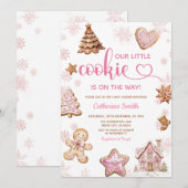 Invitation Pink Snowflakes Gingerbread Christmas Baby Shower (Devant / Derrière)