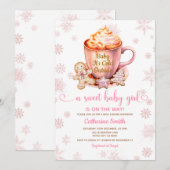 Invitation Pink Snowflakes Gingerbread Christmas Baby Shower (Devant / Derrière)