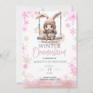 Invitation Pink Snowflakes Winter Onederland 1er anniversaire