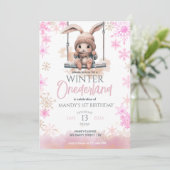 Invitation Pink Snowflakes Winter Onederland 1er anniversaire (Debout devant)