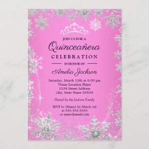Invitation Pink Snowflakes Winter Wonderland Quinceanera