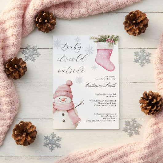 Invitation Pink Snowman “Baby It’s Cold Outside” Baby Shower