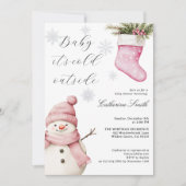Invitation Pink Snowman “Baby It’s Cold Outside” Baby Shower (Devant)