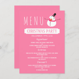 Invitation Pink Snowman, Menu de fête de Noël