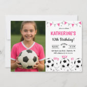 Invitation Pink Soccer Photo Birthday (Devant)