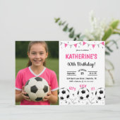Invitation Pink Soccer Photo Birthday (Debout devant)