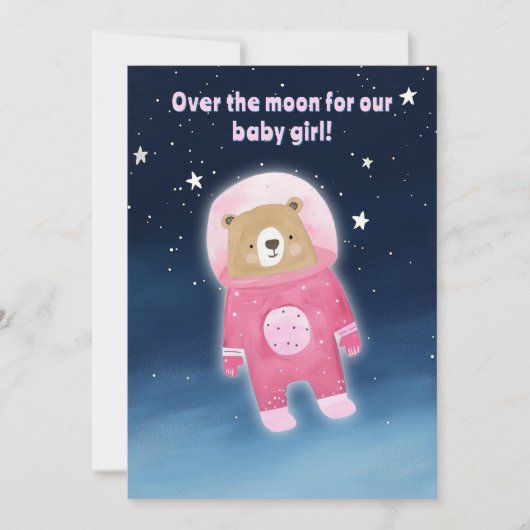 Invitation Pink Space Bear Baby shower c'est une fille astron (Devant)