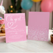 Invitation Pink Sparkle Oh Girl Script Heart Cute