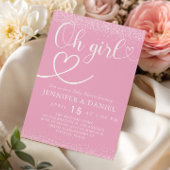 Invitation Pink Sparkle Oh Girl Script Heart Cute