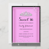 Invitation Pink Sparkle Tiara Sweet 16 Anniversaire Invitatio (Devant)