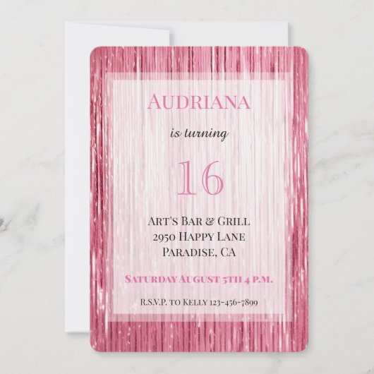 Invitation Pink Sparkle Tinsel Stripes 21e anniversaire (Devant)