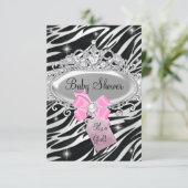 Invitation Pink Sparkle Zebra Princess Tiara Baby shower (Debout devant)