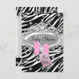 Invitation Pink Sparkle Zebra Princess Tiara Baby shower