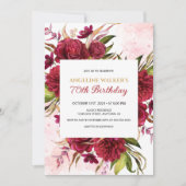 Invitation Pink Splash Bourgogne Dahlia Rose Anniversaire (Devant)