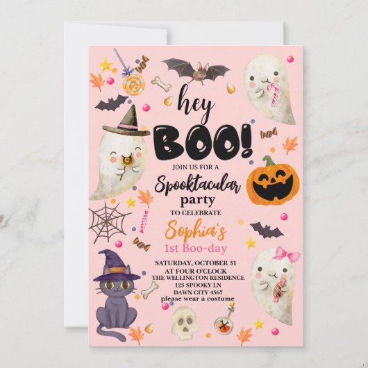 Invitation Pink Spooktacular Halloween 1er Boo-day Anniversai (Devant)