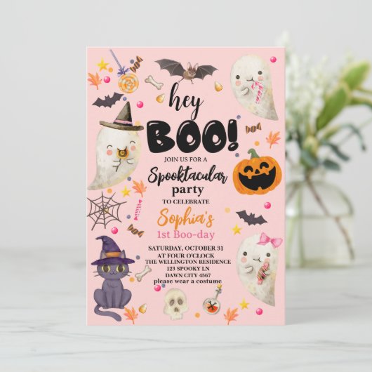 Invitation Pink Spooktacular Halloween 1er Boo-day Anniversai (Debout devant)