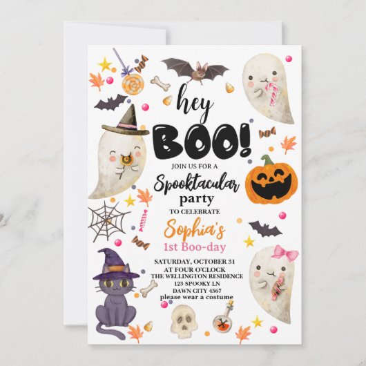Invitation Pink Spooktacular Halloween 1er Boo-day Anniversai (Devant)