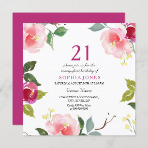 Invitation Pink Spring Floral 21e Anniversaire Fête Invitatio
