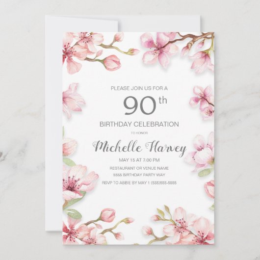 Invitation Pink Spring Garden Floral 90e fête d'anniversaire (Devant)