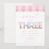 Invitation Pink Sprinkles Sweet to be 3 Ice Cream Birthday (Devant / Derrière)