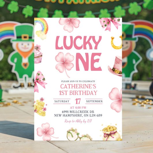 Invitation Pink St Patrick Lucky One Kids First Birthday