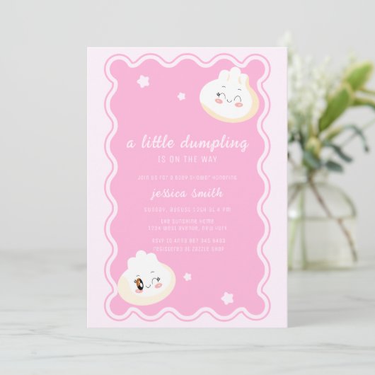 Invitation Pink Star Wave Frame Chinese Dumpling Baby Shower (Debout devant)