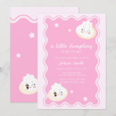Invitation Pink Star Wave Frame Chinese Dumpling Baby Shower (Devant / Derrière)