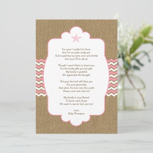 Invitation Pink Starfish fille baby shower merci notes (Debout devant)