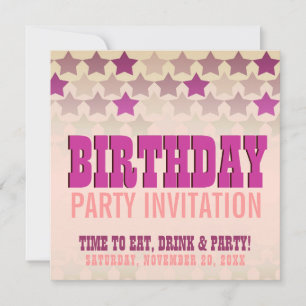 Invitation Pink Stars Country Gal Anniversaire Fête Invitatio