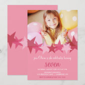 Invitation Pink Stars Enfants Photo Anniversaire Fête Invitat (Devant / Derrière)