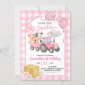 Invitation Pink Start Your Tractor Farm Animals Birthday (Devant)