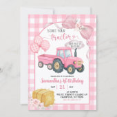 Invitation Pink Start Your Tractor Farm Theme Girl Birthday (Devant)