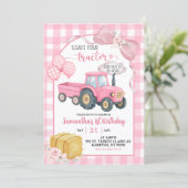 Invitation Pink Start Your Tractor Farm Theme Girl Birthday (Debout devant)