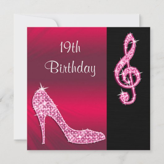 Invitation Pink Stiletto & Clé de Sol 19e Anniversaire (Devant)