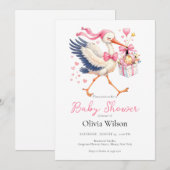 Invitation Pink Stork With Baby (Devant / Derrière)