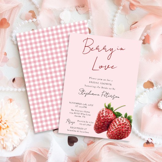 Invitation Pink Strawberry Berry In Love Bridal Shower