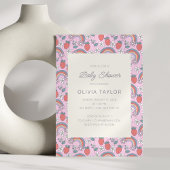 Invitation Pink Strawberry Rainbow Retro Baby Shower