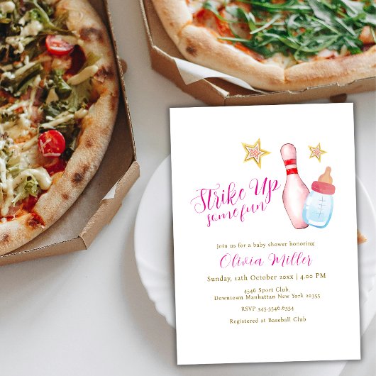 Invitation Pink Strike Up Some Fun Bowling Sport Baby Shower