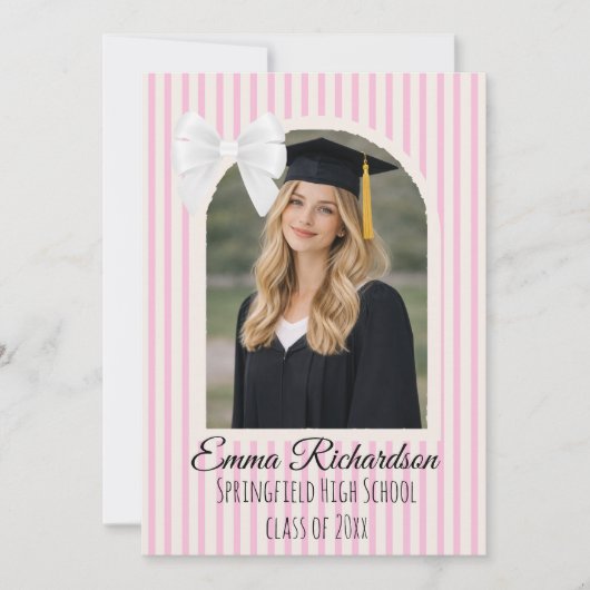 Invitation Pink Stripe Bow Graduation (Devant)