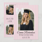 Invitation Pink Stripe Bow Graduation (Devant / Derrière)