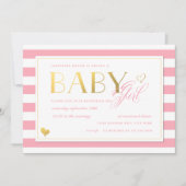 Invitation Pink Stripe Faux Gold Baby Girls Douche (Devant)