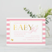 Invitation Pink Stripe Faux Gold Baby Girls Douche (Debout devant)